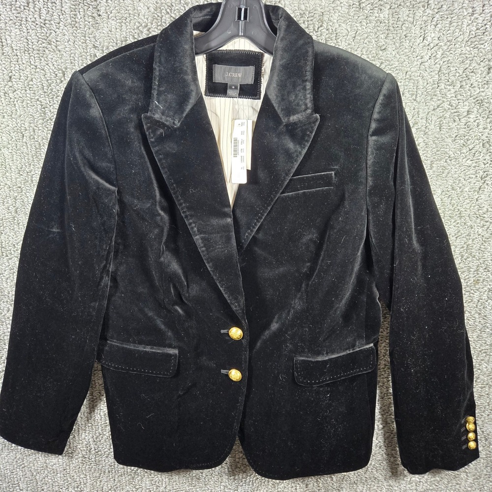 J.Crew Velvet Blazer Black Gold Button Dark Academia Women Size 16